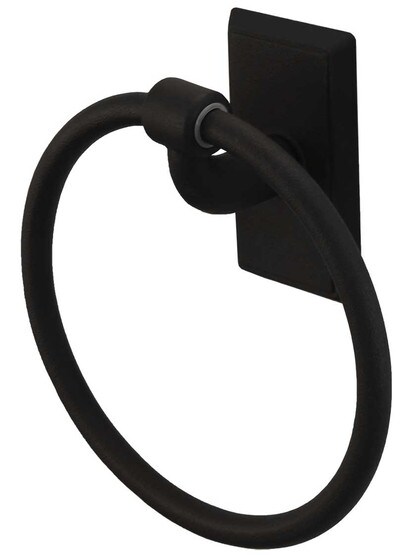 Wrought-Steel Towel Ring with Providence Rosette in Matte Black.